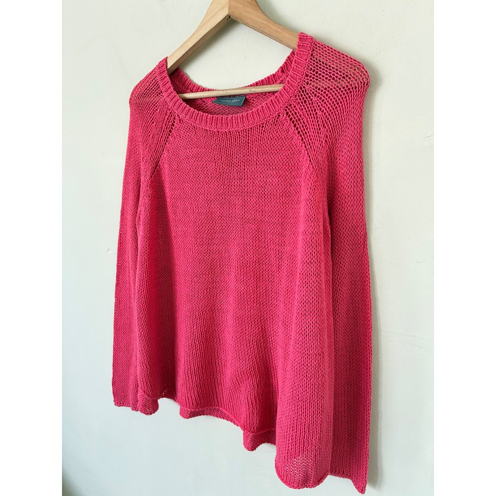 Wooden Ships Hot Pink Loose Knit Boho Coquette Cotton Blend Sweater SM Fall